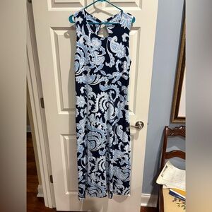 Talbots Navy and Light Blue Paisley Maxi Dress, Size XL